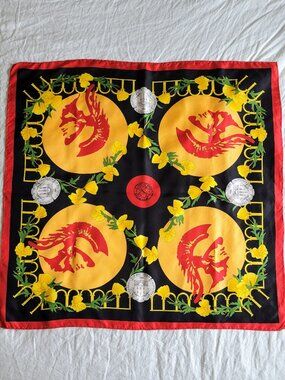 USC 100% Silk Scarf by J. Matz Trojan and yellow California poppies